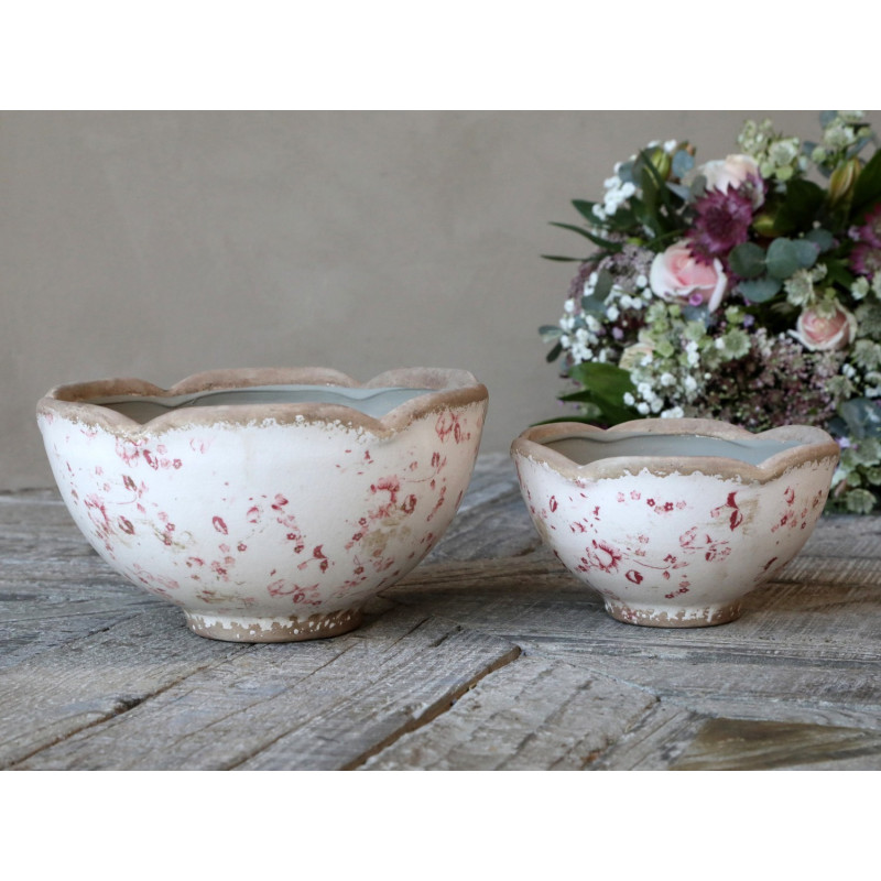 Keramický obal na květináč s růžovými kvítky Floral Cannes - Ø20*11.5cm