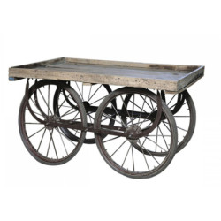 Retro kovový vozík na velikých kolech s dřevěnou deskou Old Cart - 144*70*79cm