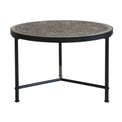 Kovový konferenční stůl s dřevěnou deskou s ornamenty Coffee - Ø 60*41cm