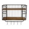 Černá antik nástěnná kovová polička s dřevěnými poličkami a háčky Old shelf- 52*20*45cm