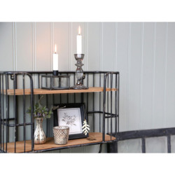 Černá antik nástěnná kovová polička s dřevěnými poličkami a háčky Old shelf- 52*20*45cm