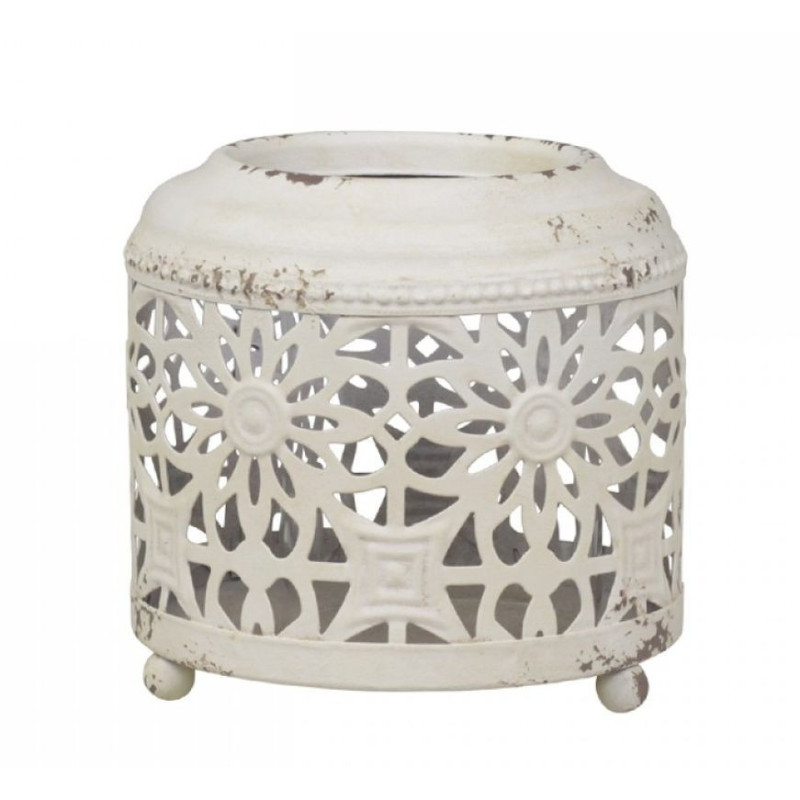 Krémová antik kovová lucerna Fleur-de-wire - Ø13 *12cm