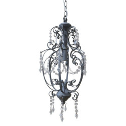 Šedý vintage ručně vyrobený lustr s kamínky Chandelié - 31*52cm/E14/ 60W