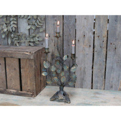 Kovový 3-ramenný vintage svícen s listy Leaves - 27*15*50 cm
