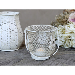 Krémová antik kovová lucerna Fil-de-fer - Ø12*22cm
