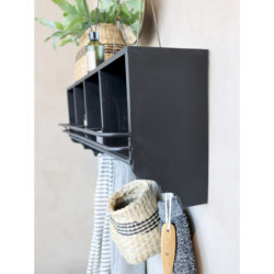 Černá antik nástěnná kovová polička s háčky Datione - 80*22*31cm