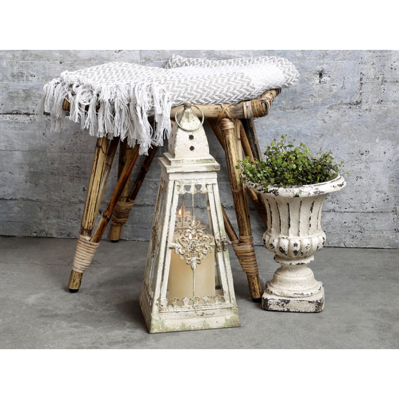 Krémová antik kovová lucerna s ornamenty Vintage - 20*20*46cm