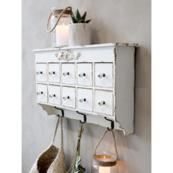 Krémová antik nástěnná dřevěná skříňka se šuplíčky Soffia - 60*15*37cm