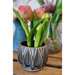 Šedý antik keramický obal na květináč se vzorem Alsace S -  Ø 13*10cm