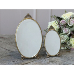Bronzové antik oválné stolní zrcadlo s ozdobou Bariet - 15*0,5*26 cm