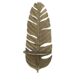 Mosazná antik nástěnná kovová polička ve tvaru peří Feather - 24*12*56cm