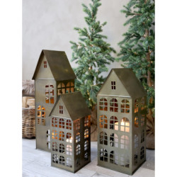 Bronzový antik kovový domek na svíčku Canie - 25*24*60cm