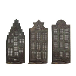 3ks mosazný antik kovový domek na svíčku Candle Houses - 12*12*27cm