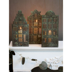 3ks mosazný antik kovový domek na svíčku Candle Houses - 12*12*27cm