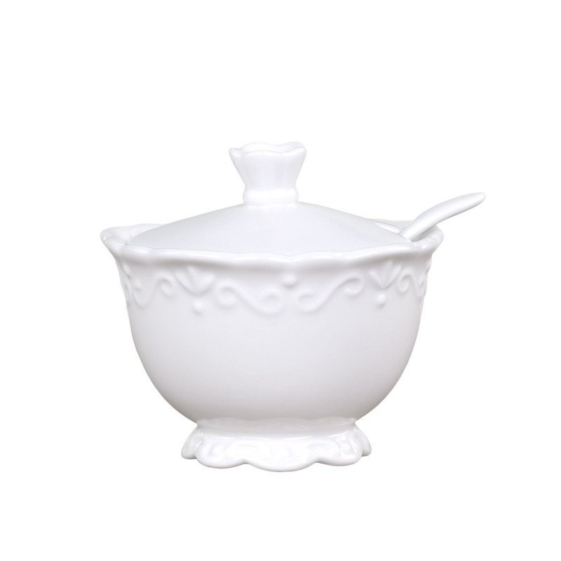 Porcelánová cukřenka se lžičkou a krajkou Provence lace - Ø10*9cm
