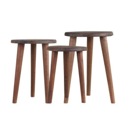 3ks retro dřěvěná stolička Grimaud Unique - Ø26*38/ Ø26*34/ Ø22*30cm