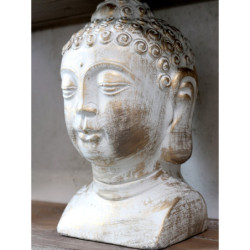 Bílo - zlatá antik dekorace hlava Buddha Vittel - 13*13*26cm