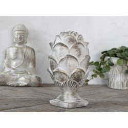 Bílo - zlatá antik cementová dekorace šiška Vittel - 15*24cm