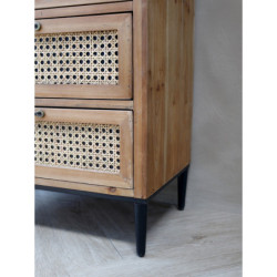 Hnědá antik dřevěná komoda se šuplíky a výpletem French wicker - 54*32*125cm