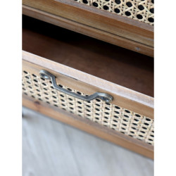Hnědá antik dřevěná komoda se šuplíky a výpletem French wicker - 54*32*125cm