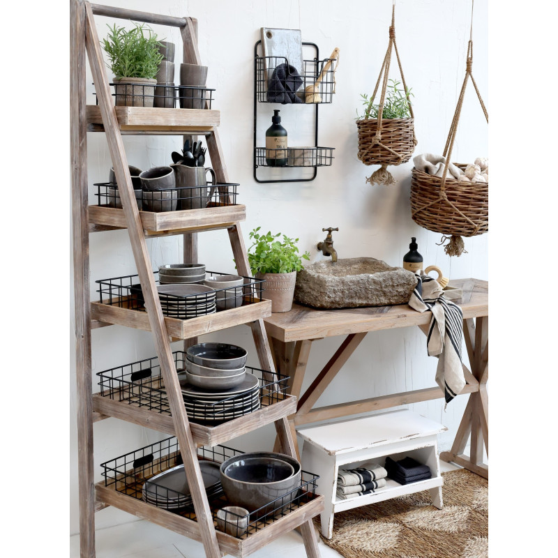 Hnědý antik dřevěný regál s košíky Cart No 5 - 42*70*170cm