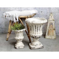Krémový antik obal na květináč/ váza s patinou L - Ø 32*42cm