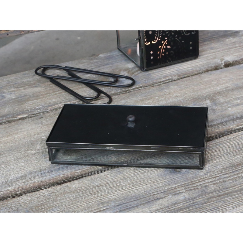 Kancelářský skleněný box s černým víkem Office - 20*10*5cm
