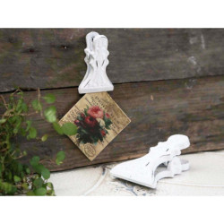 Bílý antik nástěnný litinový klip s ornamentem - 6*10cm