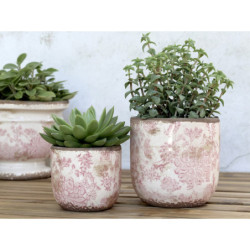 Keramický obal na květináč s růžovými květy Melun - Ø 11*10cm