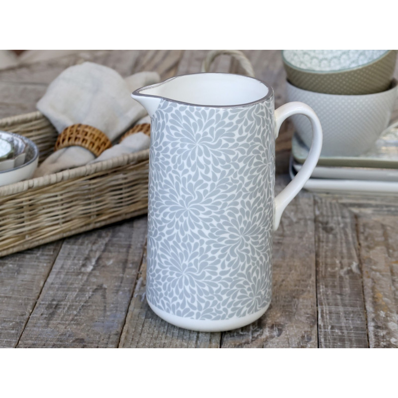 Šedý porcelánový džbán s ornamenty Arés Grey - 15*9*20cm / 1100ml
