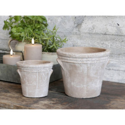 Přírodní antik cementový obal na květináč s oušky Tion - 13,5*13*12cm