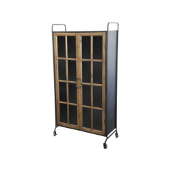Černo-hnědá antik skříň / vitrína na kolečkách Lorette - 80*34*156 cm