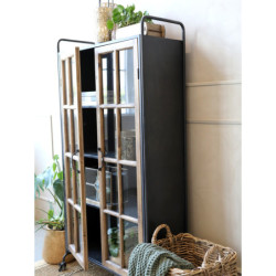 Černo-hnědá antik skříň / vitrína na kolečkách Lorette - 80*34*156 cm