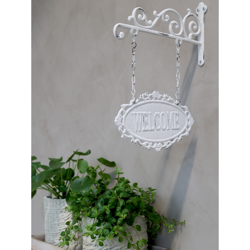 Krémová nástěnná závěsná cedule Welcome – 30*4*38cm