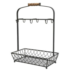 Černý antik kovový stojan na hrnky s držadlem Fil de Fer - 31*18*43 cm