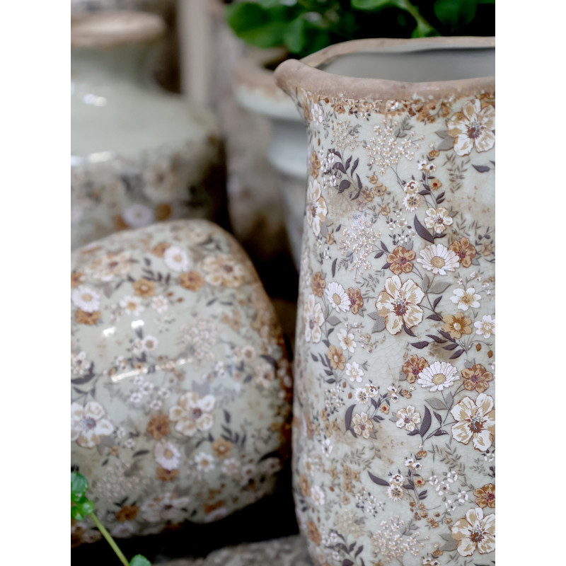 Zelený keramický dekorační džbán s kvítky Florals Evry - 16*11*18cm