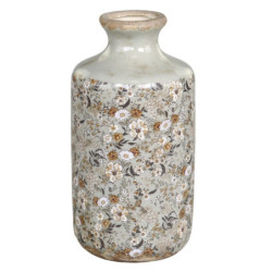 Zelená keramická dekorační váza s kvítky Florals Evry - Ø 10*21cm