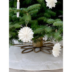 Béžový kulatý bavlněný koberec s větvičkami a šiškami Christmas Tree - Ø110 cm