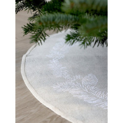 Béžový kulatý bavlněný koberec s větvičkami a šiškami Christmas Tree - Ø110 cm