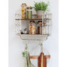 Krémová antik kovová nástěnná polička s háčky Old Shelf - 52*20*45 cm