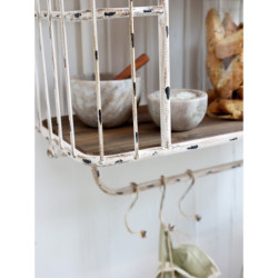 Krémová antik kovová nástěnná polička s háčky Old Shelf - 52*20*45 cm