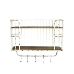 Krémová antik kovová nástěnná polička s háčky Old Shelf - 52*20*45 cm
