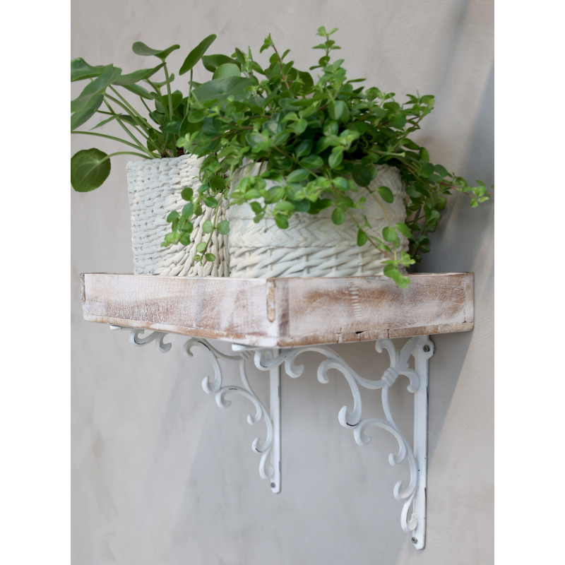 Krémová antik litinová konzole s ornamentem - 25*4*25 cm