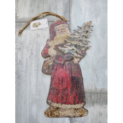 Vánoční kovová závěsná dekorace Santa Vintage - 16*30 cm