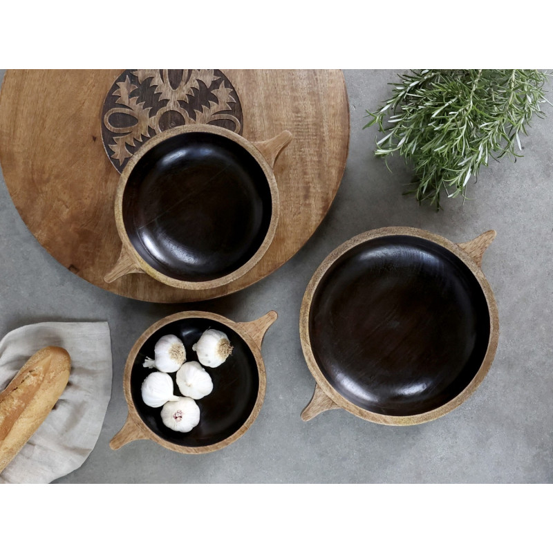 Dřevěná servírovací miska z mangového dřeva Tours Handles - Ø 17*5 cm/ 700ml