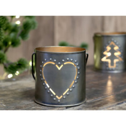Mosazný antik kovový svícen se srdíčkem a držadlem Heart - 8*8 cm