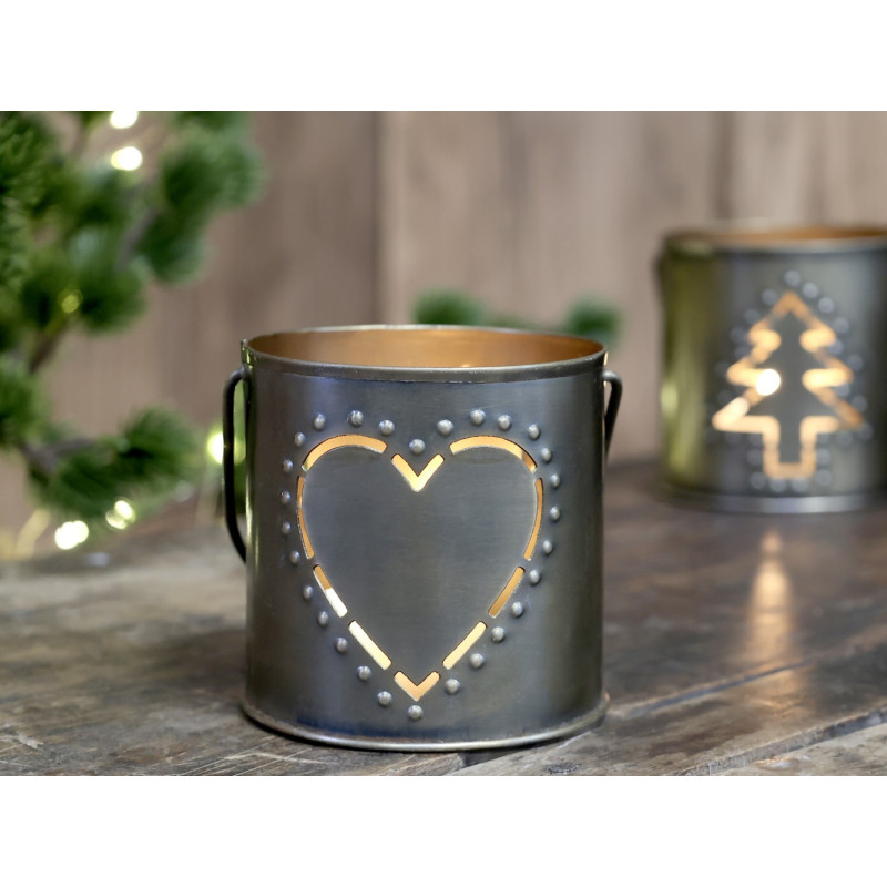 Mosazný antik kovový svícen se srdíčkem a držadlem Heart - 8*8 cm