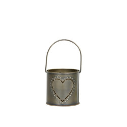 Mosazný antik kovový svícen se srdíčkem a držadlem Heart - 8*8 cm