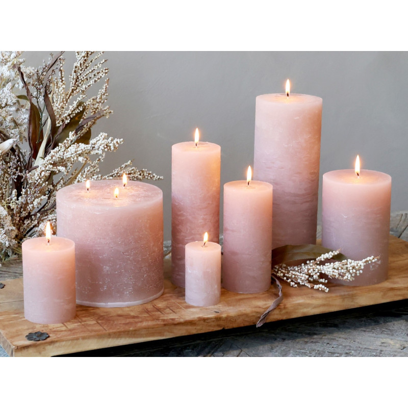 Růžová široká svíčka Macon Rustic rose - Ø 7*10cm/ 40h