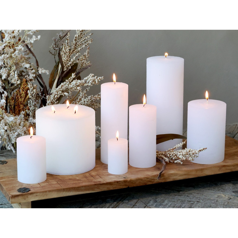 Bílá široká svíčka Macon Rustic white - Ø 7*10cm/ 40h